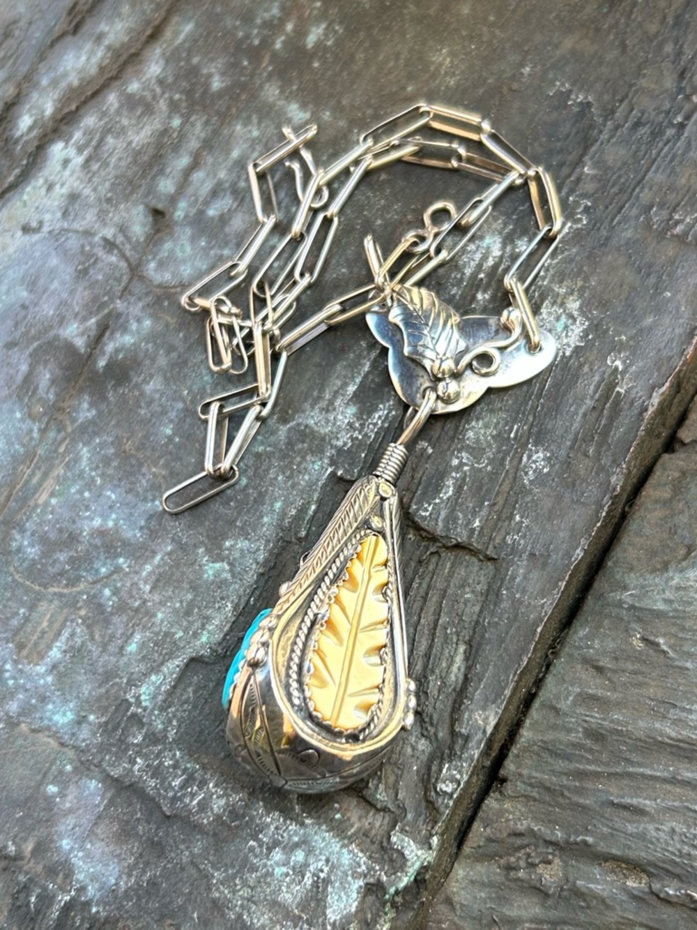 Artisan Juan Pedro Garcia sterling silver swiveling coral turquoise MOP Necklace - Picture 11 of 16